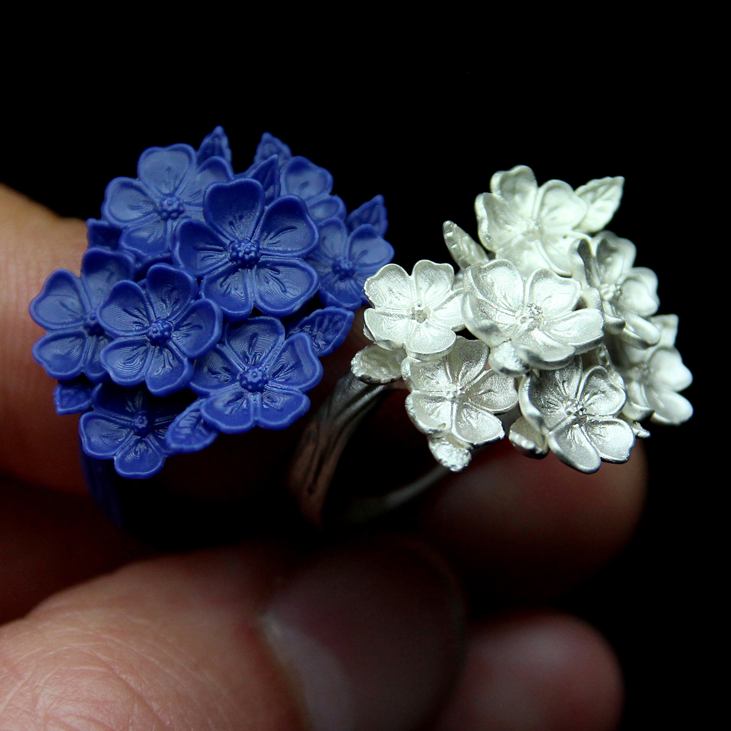 Prototipo y pieza final de anillo floral — soluciones de producción de Studiojoia Pro